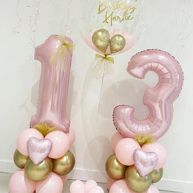 17 pz/set numero rosa palloncini Foil buon compleanno neonata