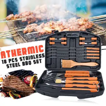 

18Pcs Barbecue Stainless Steel BBQ Grill Fork Set Barbecue Gadgets Supplies Outdoor Cooking Tools Barbecue Grill Accessories