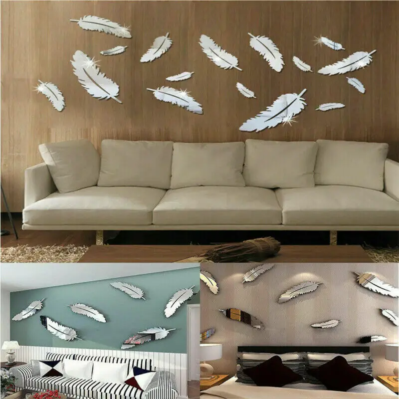 Новый кофе магазин дома Съемный дом современный лист перо 3D Зеркало настенные