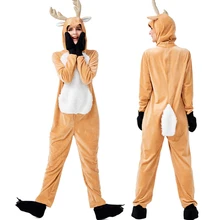 Пижамы унисекс с рождественским оленем; пижамы с животными для детей; бархатная одежда для сна с капюшоном для взрослых; комплект зимней фланелевой пижамы