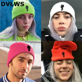 

Ins Billie Eilish Embroidered Knitted Hat Unisex for Man and Women Acrylic Villain Fluorescent Winter Hats Gorros Mujer Invierno