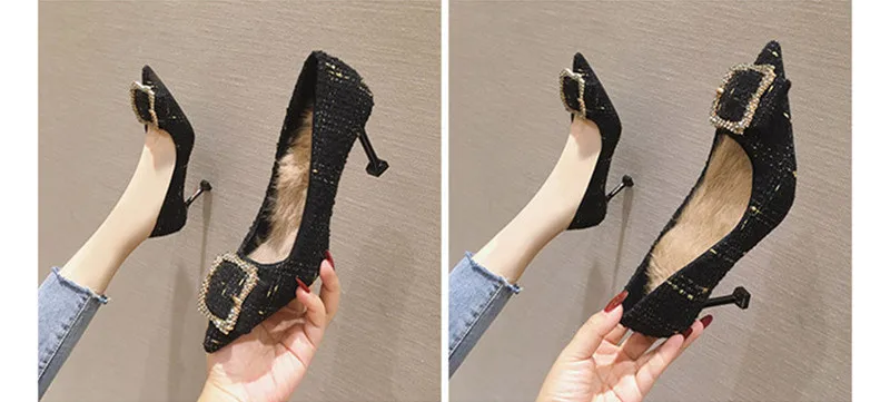 Womens Shoes High Heels Party Sexy Luxury Pumps Korean Crystal Elegant Kitten Heels
