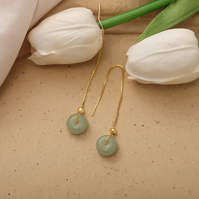 Hetian Jade Ear Line Transfer Safe Buckle Chinese Style Earrings Female Summer Temperament Ancient Style Net Red dangle earrings drop earrings pendant earrings long earrings