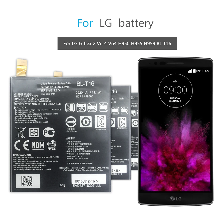 BL-T16 мобильного телефона Батарея для LG H955A H959 G Flex 2 Vu 4 Vu4 H950 LS996 H955 US995 Замена Батарея 3000 мА-ч