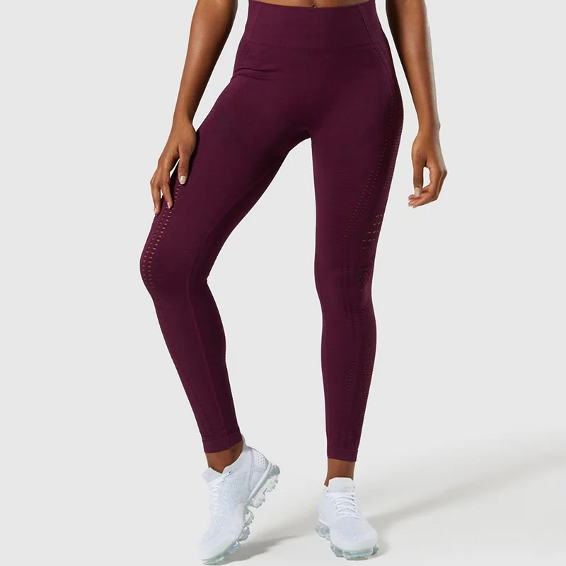 NORMOV Casual Seamless Women Leggings Fitness High Waist Push Up Ankle Length Hollow Out Polyester Leggin Workout Solid Leggings