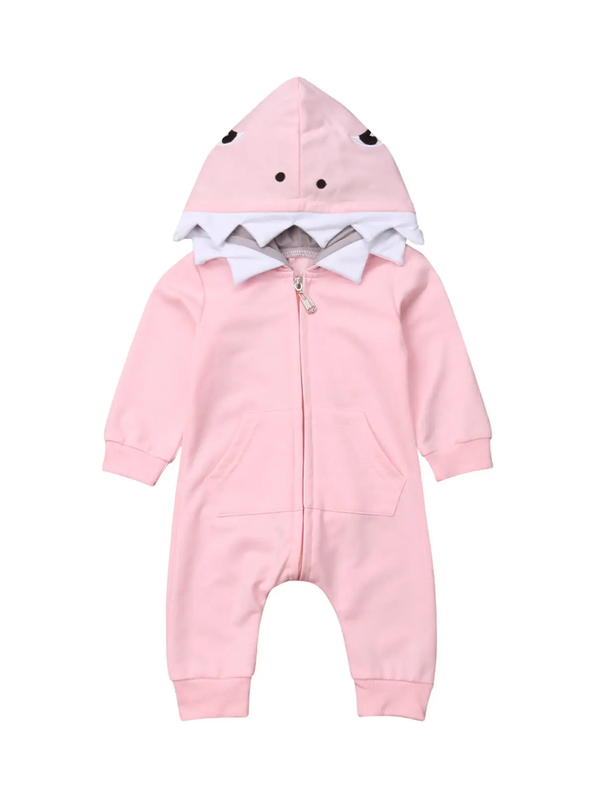 Autumn Kids Toddler Baby Boys Girl Romper Jumpsuit Shark Hooded Clothes Zipper Outfits Cartoon Fall Costume - Цвет: B