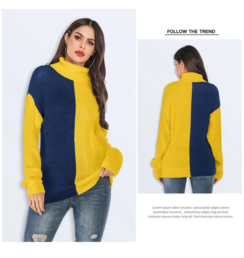 NORMOV/большой размер свитер с высоким воротником женский свитер контрастного цвета плотный Теплый Женский Повседневный свободный свитер