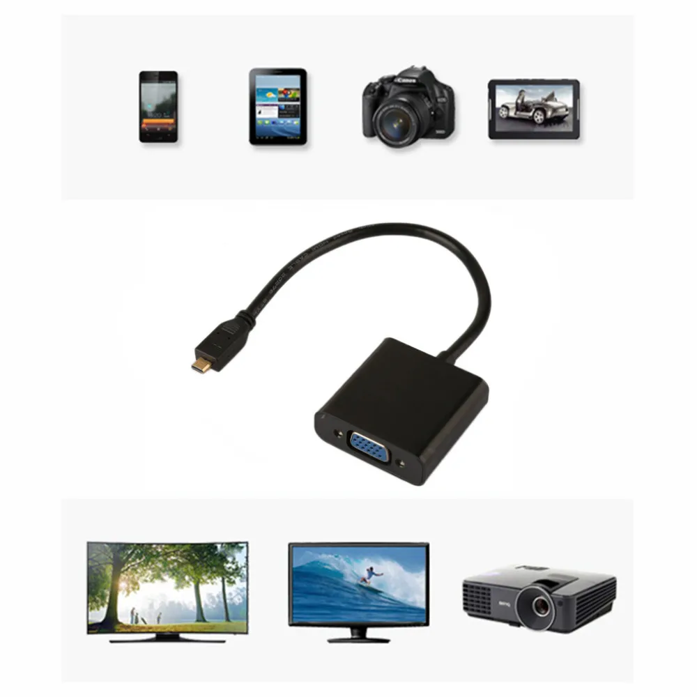 1080 P Micro HDMI к VGA Женский видео кабель конвертер адаптер для ПК ноутбук черный цифровой адаптер Прямая