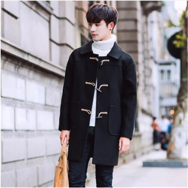 Plus Size 3XL Loose Korean Style Wool Mens Coats Overcoats Fashion Winter Dress Coat Mens - Цвет: 2