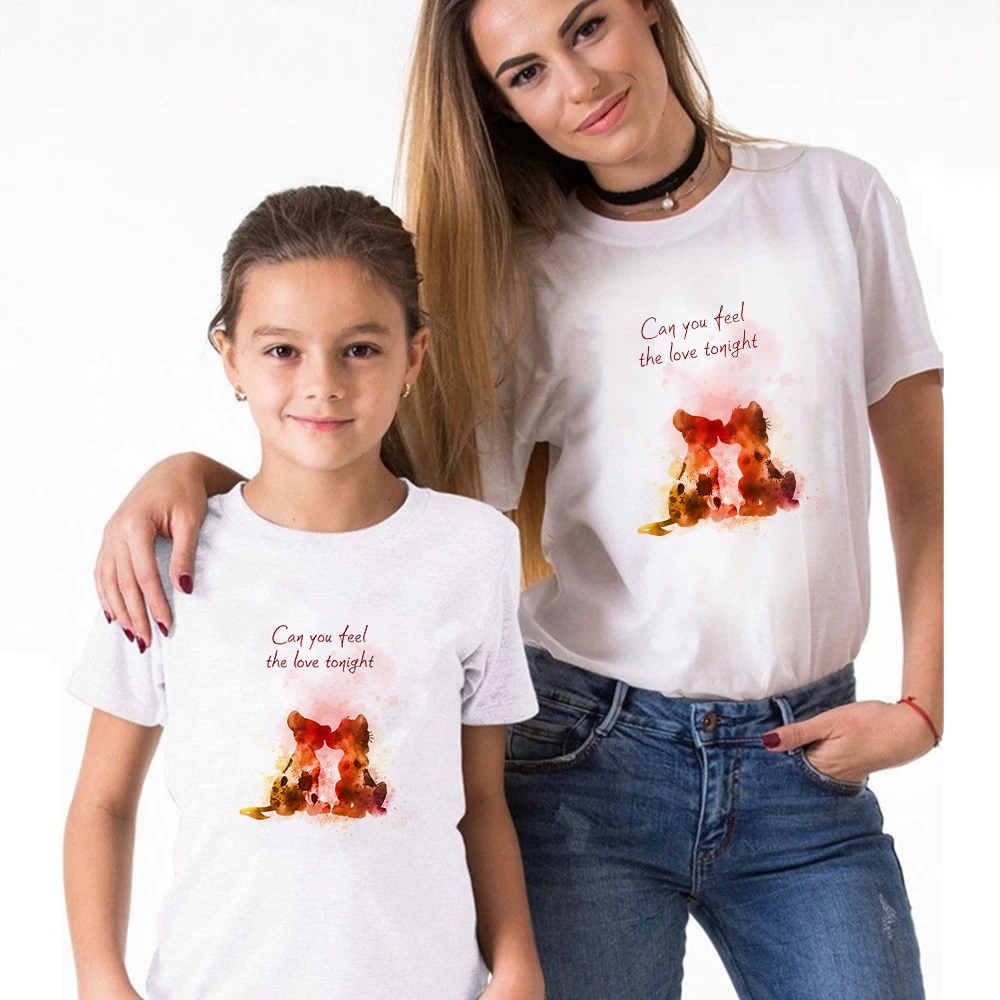Fashion Harajuku Mom and Son Matching Clothes Lion King Funny Print Couple Short-Sleeved Men Women Tops Summer Kids Tshirt matching family fall outfits