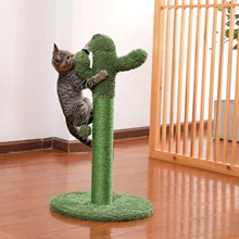 Cactus Cat Scratching Post with Natural Sisal Ropes Interactive Ball Cat Scratcher for Cats and Kittens Green