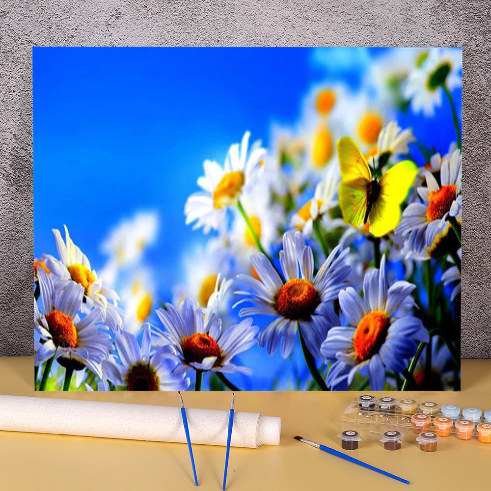 数字による蝶と花の絵 アクリル絵の具キット 完全な40x50 写真 描画 番号でペイント Aliexpress