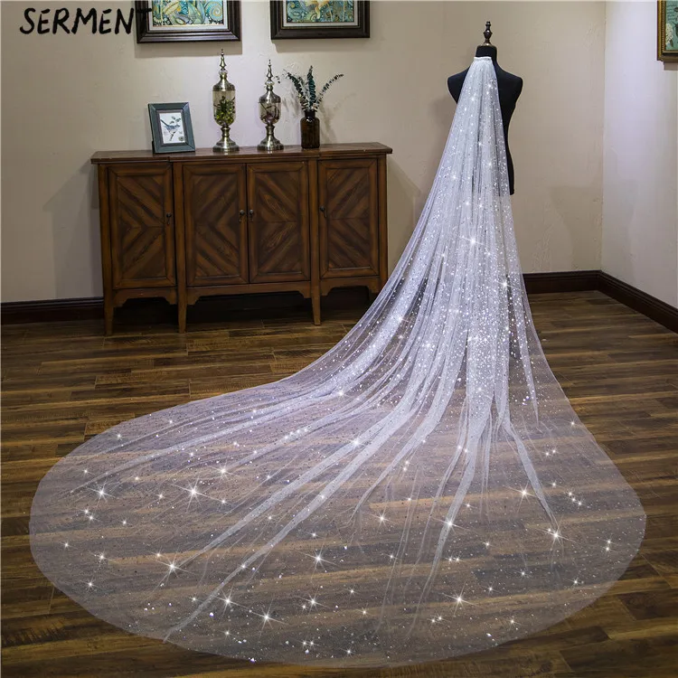 SERMENT New Shiny Piece Bride Wedding Actress Empty Section Trailing One-Layer 400cm Veil Wedding Accessories