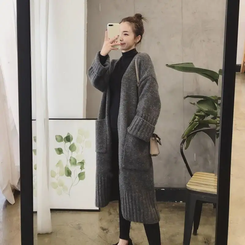 Женский Зимний вязаный свитер с длинным рукавом пальто v образным вырезом