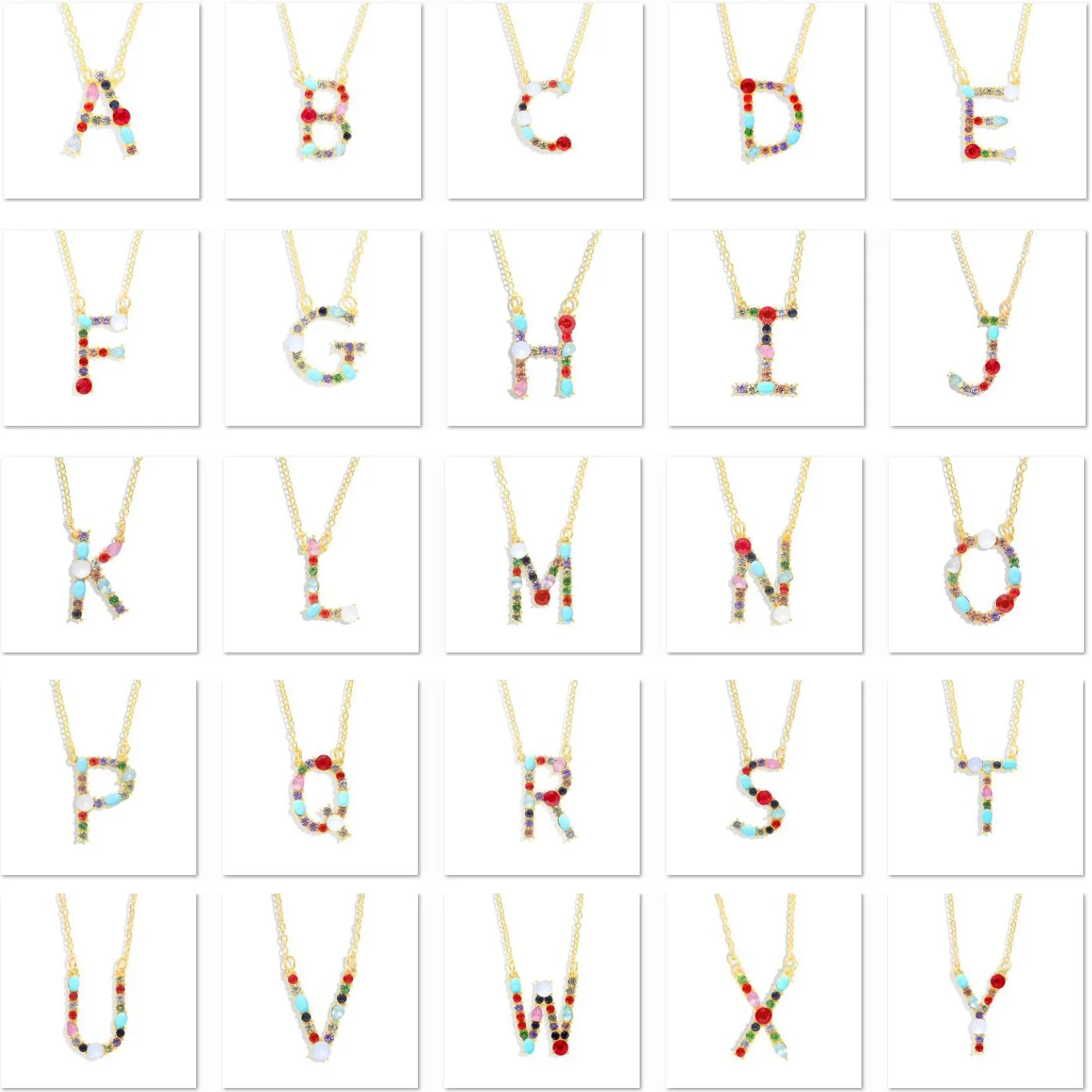 Miwens ожерелье с красочными кристаллами буквами A B C D E F G H I J K L M N O P Q R S T U V W X Y Z