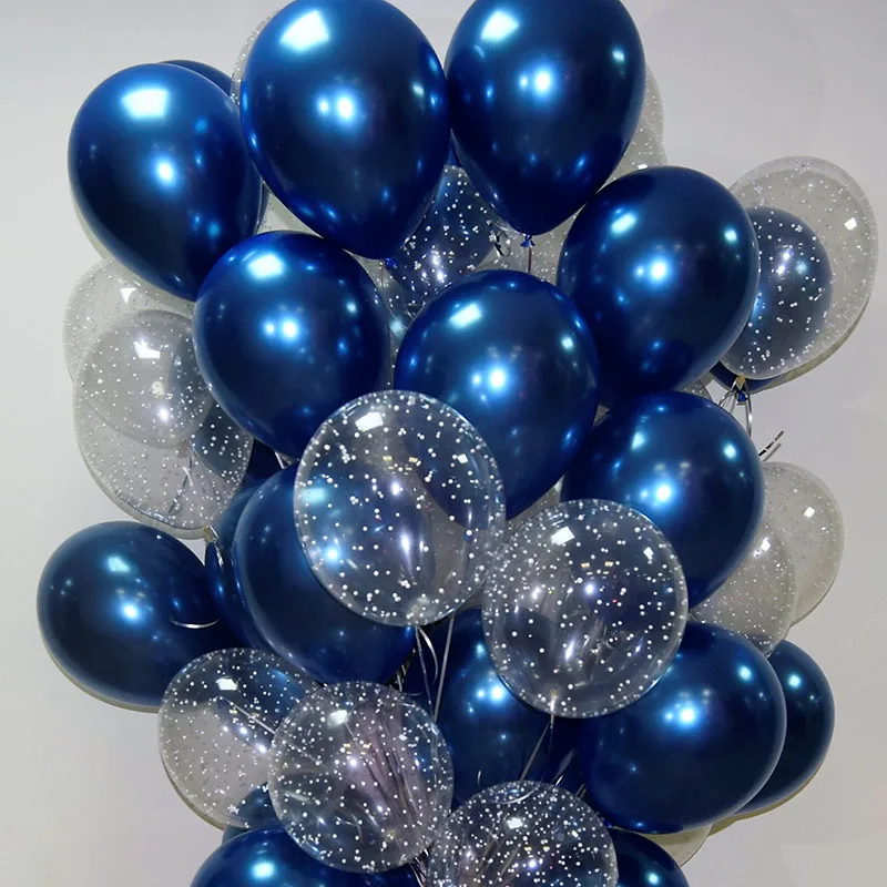 15pcs 12inch Luminous Blue Latex Balloons with Clear Transparent Star balloon for Wedding Baby Shower Decor Birthday Party Balls