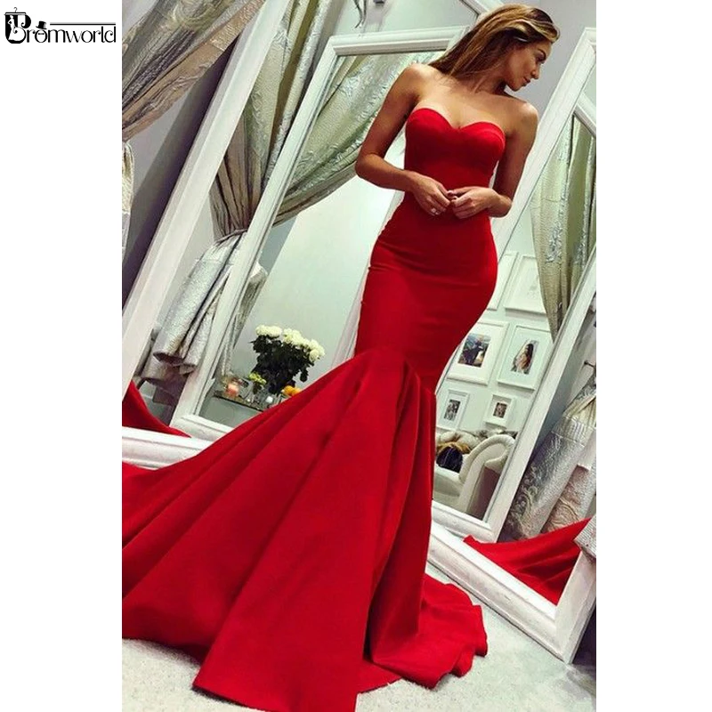 Abito da ballo a sirena rosso a cuore con abito da sera senza schienale in  raso treno abiti lunghi da ballo 2021|Prom Dresses| - AliExpress