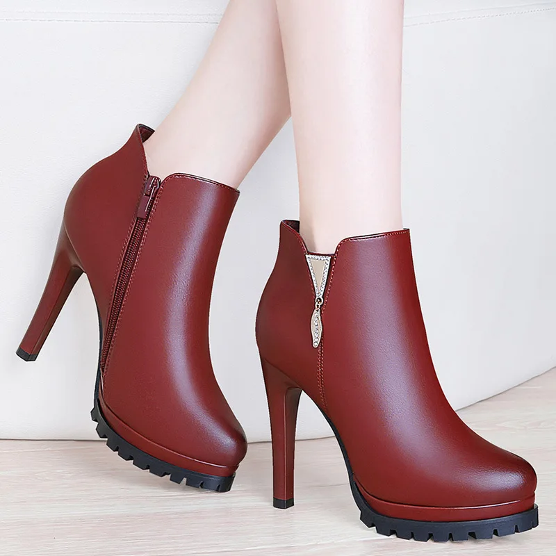 

Centennial 1536 round-Toe Thin Heeled Boots Side Zipper Metallic Decoration Women's Boots Waterproof Platform WOMEN'S Shoes