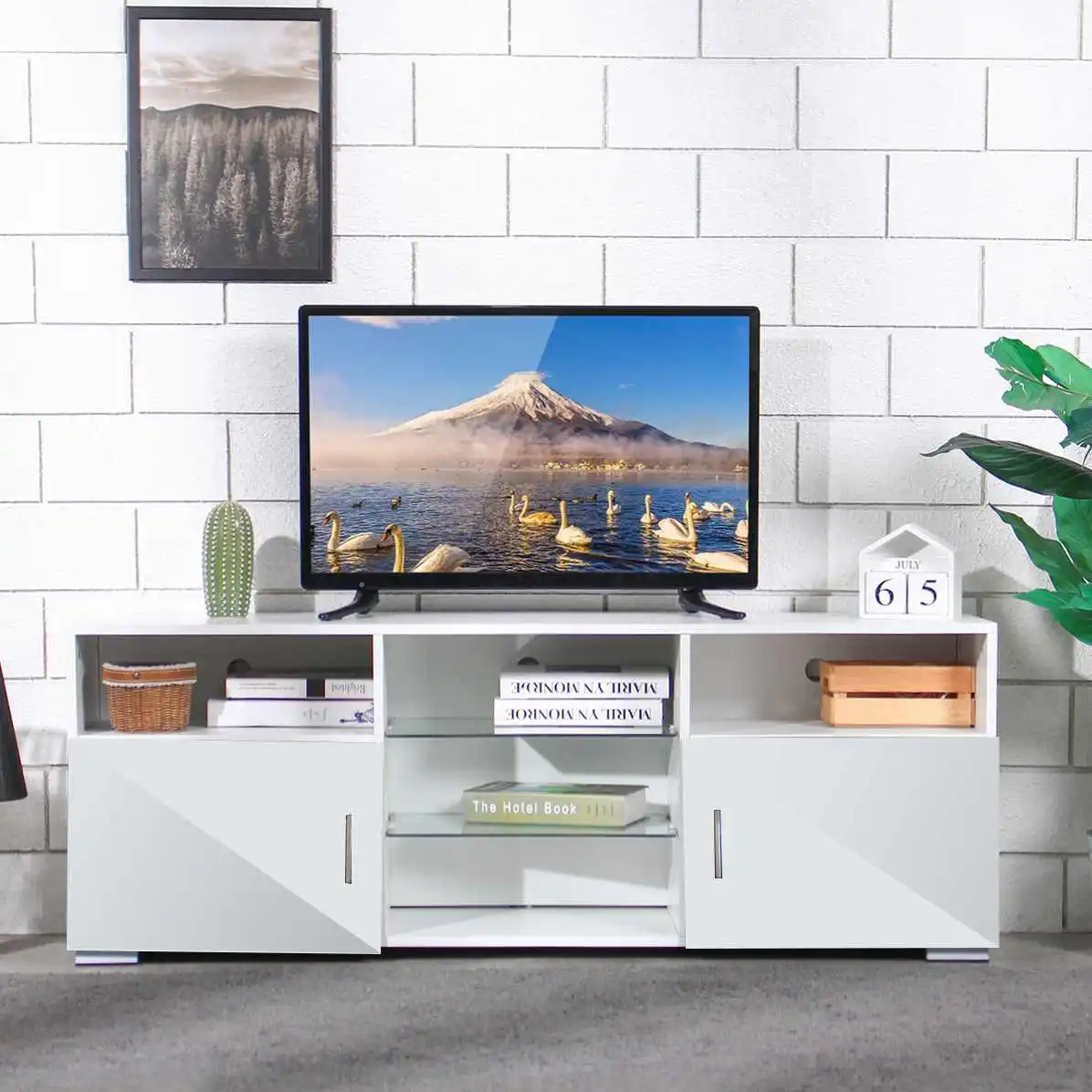 57 Led Light High Gloss Tv Unit Cabinet Stand White Black