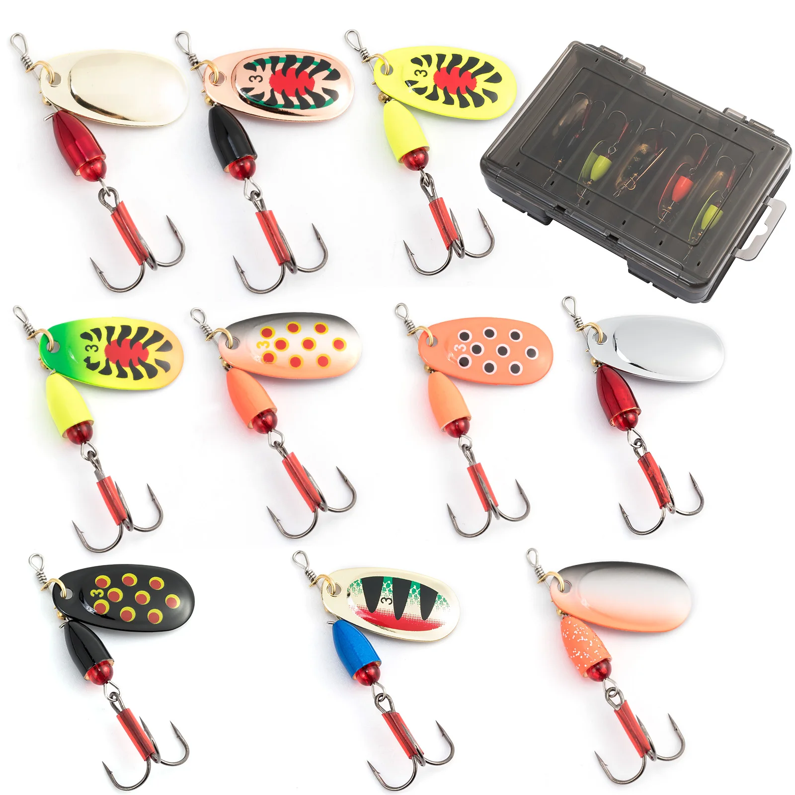 10pcs/box Fishing Lure Metal Spinner Spoon Set Spinning Lures