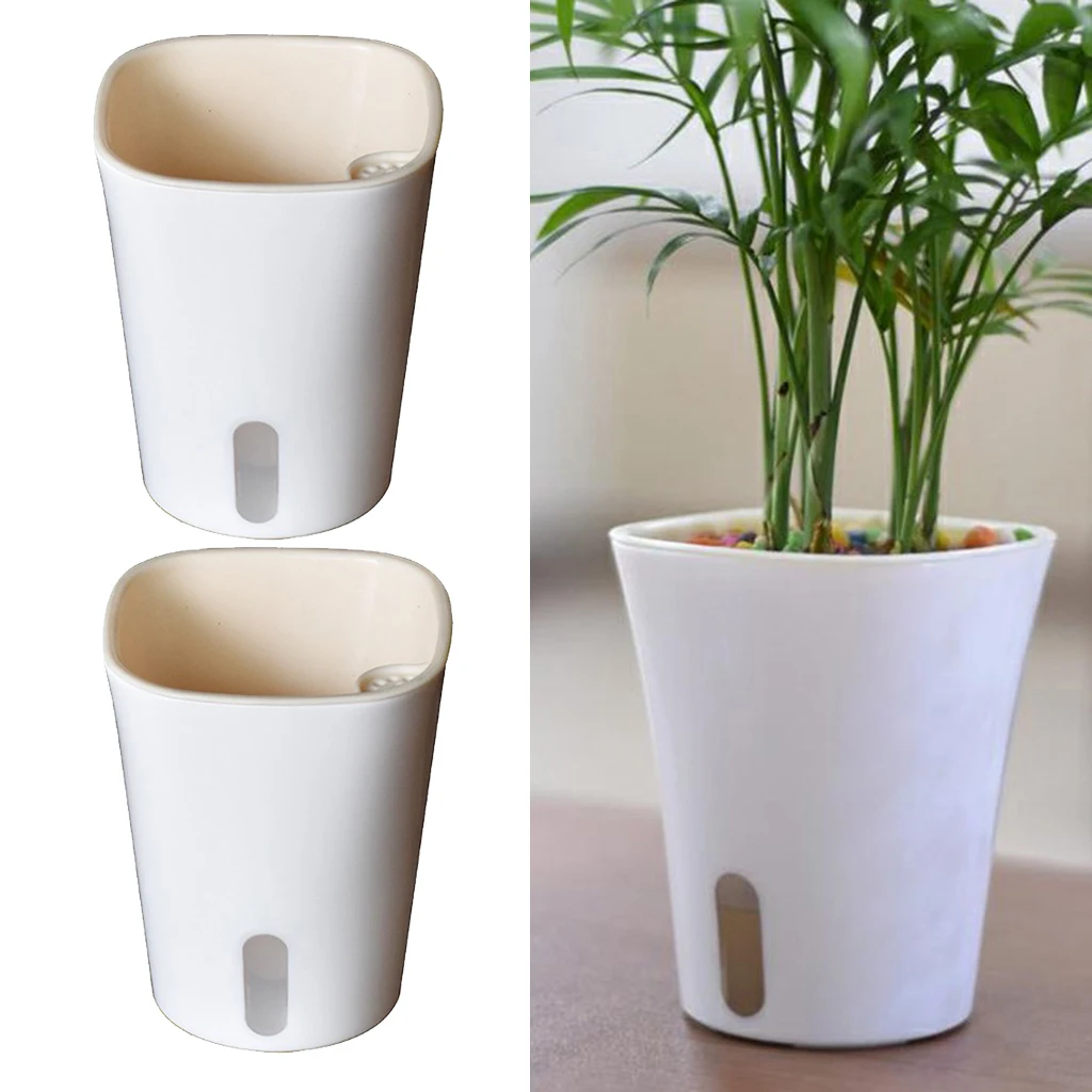 2 Pack 7'' H Modern Self Watering Plastic Flowers Pots For African Violet Orchid