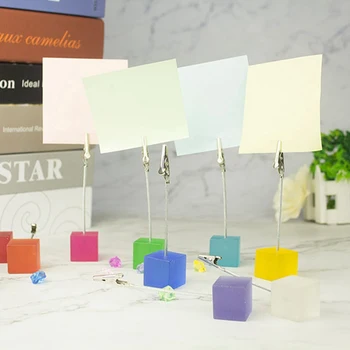 

Small Cube Clips Memo Picture Note Card Desk Paper Photo Clip Holder Table Stand Office Dest Set Office Supplies