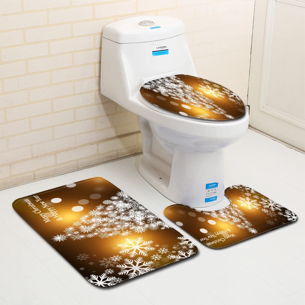 

A Set Of Rugs In The Bathroom Mat In The Bath Toilet Lid Seat Cover Christmas Decorations 2021 Kitchen Doormat 45*75 CM 50*80CM