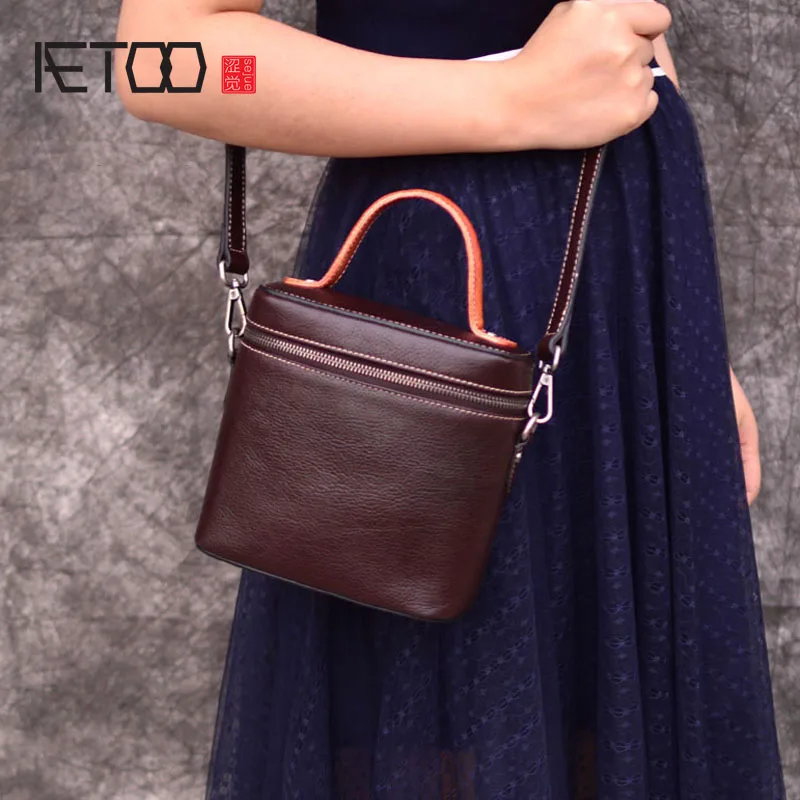 

AETOO Retro leather Bucket Bag Handbags Women fashion cowhide Leather Shoulder Messenger Bags Lady Panelled Crossbody Bags