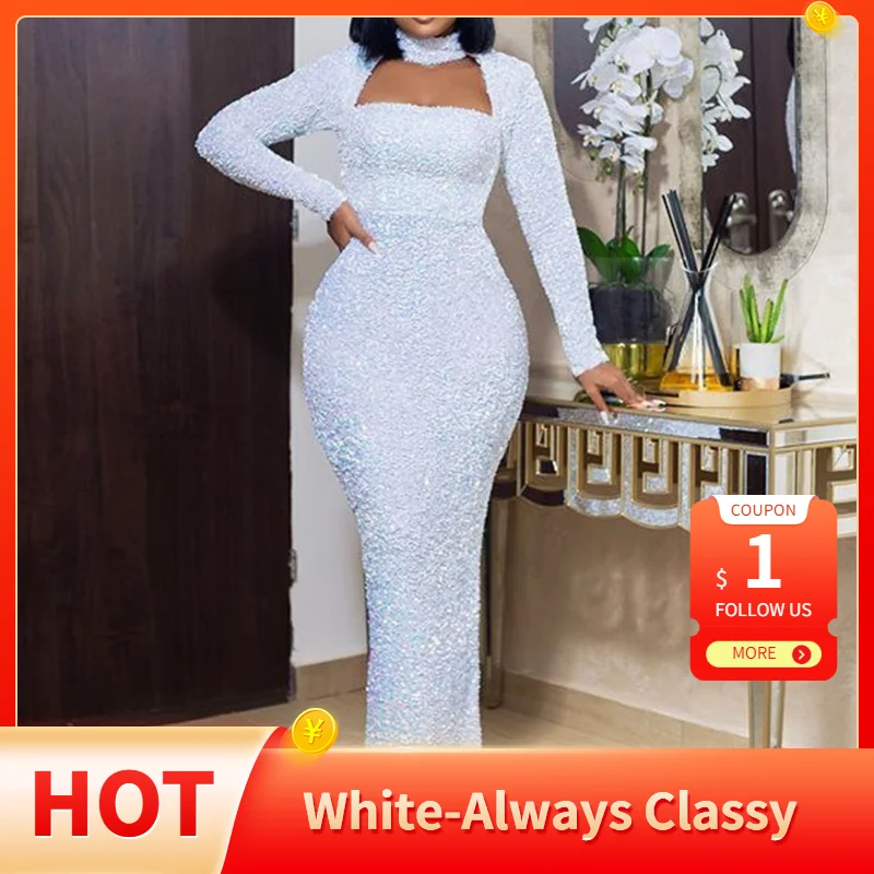 Elegante abito da sera bianco lungo per donna Party Club Sexy dolcevita  vuoto 2022 primavera nuovi abiti aderenti Maxi matrimonio formale|Dresses|  - AliExpress