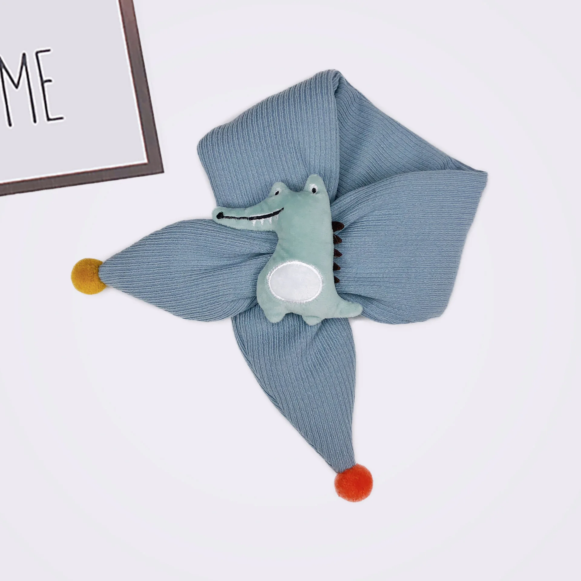 Dinosaur Sky Blue Зимний милый детский шарф для мальчиков и девочек, детские шарфы, детский плотный шарф с помпоном, шейный платок - Цвет: Dinosaur Sky Blue