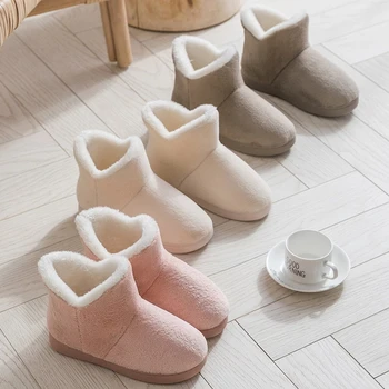 Women Winter Slippers Warm Plush Slip-on Couples Home Floor Shoes Anti-slip Comfortable Flats Female Soft Faux Fur Boots 1