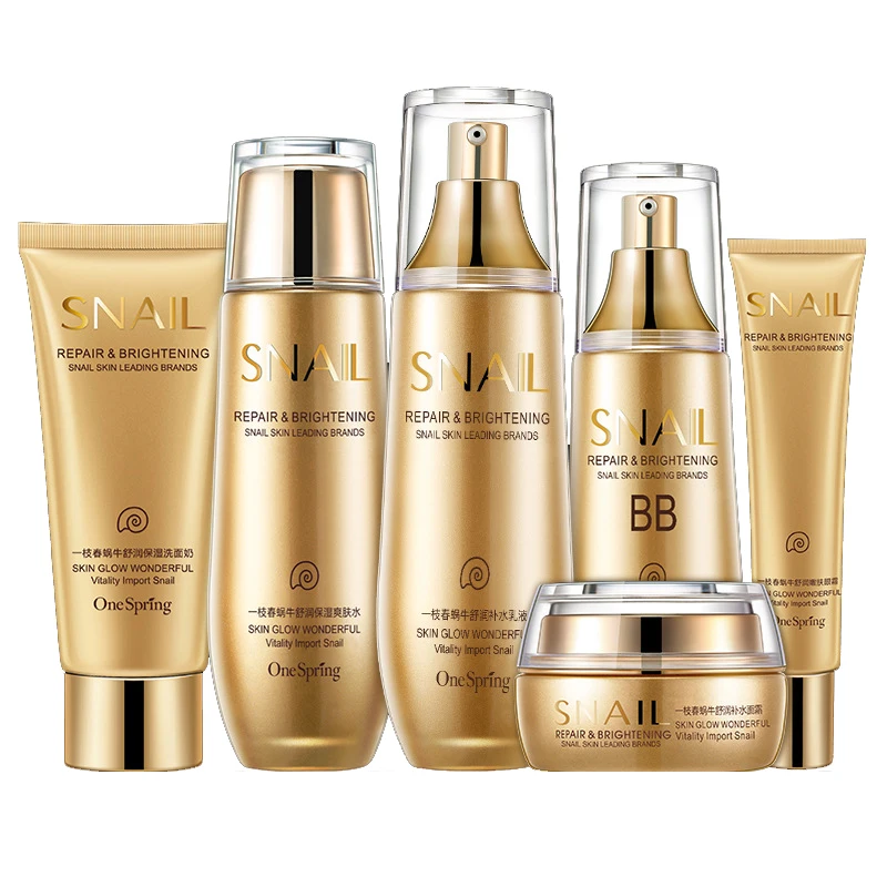 6PCS Gold Snail Face Skin Care Set Moisturizing Whitening Cream