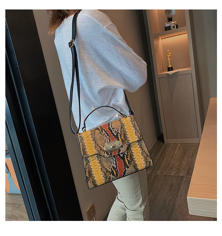 Female Small Messenger Handbag Women Tote Bag Faux PU Leather Colorful Snake Skin Bag Square Shoulder Python Bags for Women 2019 (10)