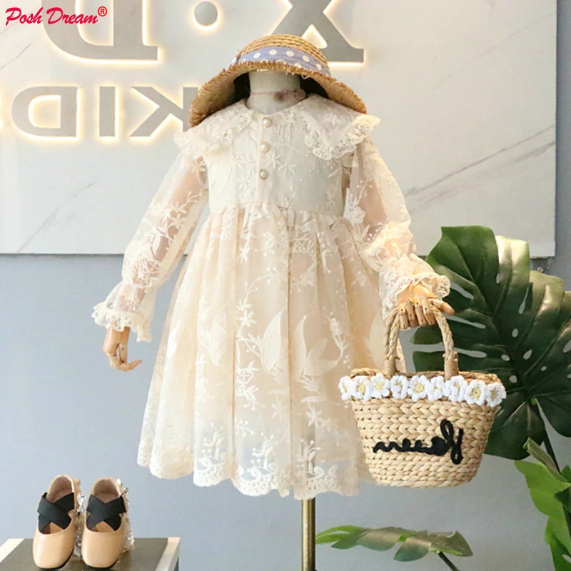 Шикарные кружевные свадебные платья с цветочным узором для девочек; весенне-осенние детские кружевные праздничные платья-пачки до колена; Хлопковые Платья для малышей