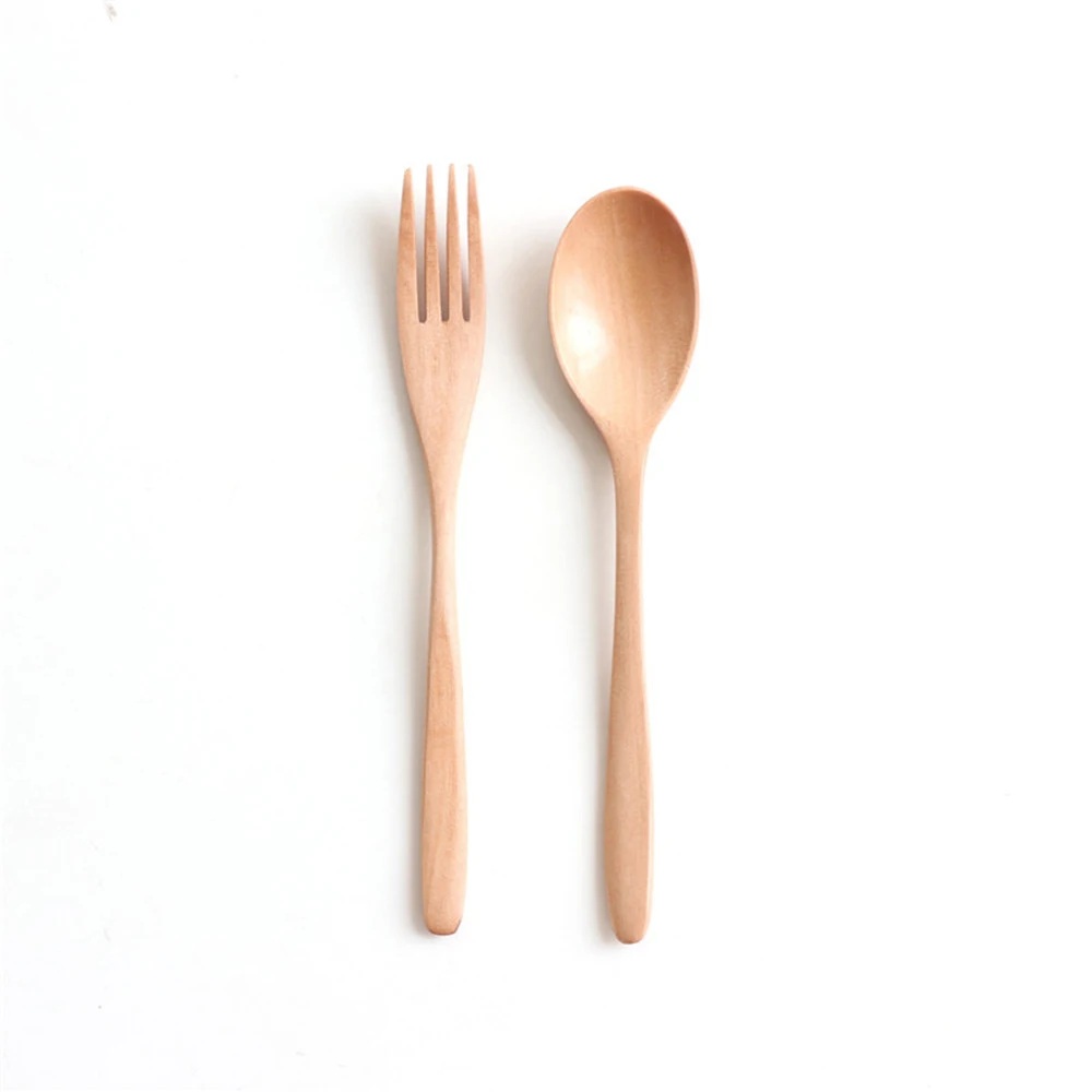 Natural Wooden Spoon & Fork Dinner Kit Rice Soups Utensil Cereal Handmade Home Tableware Dinnerware Cutlery For Kicthen wooden spoon wooden cooking spoon