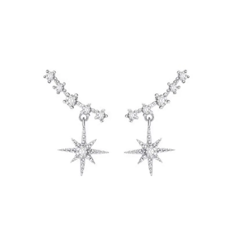 

925 sterling silver Stud earrings Two color Contracted six-pointed star Set auger Women's fashion jewelry