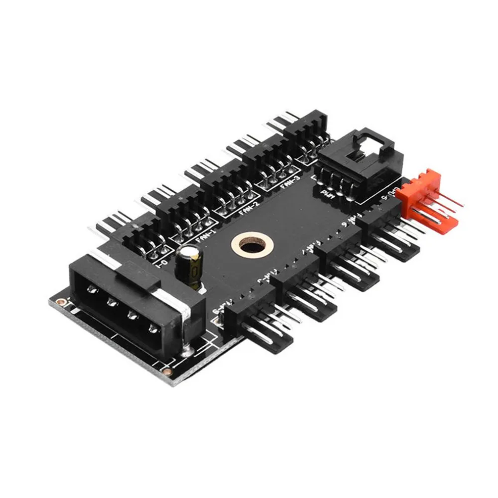 

SATA Computer Fan Hub 4Pin PWM Hub PC Fan Large 4Pin Power Supply Splitter Adapter Support 10 Channels Fan Easy Installation