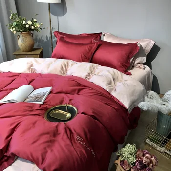 

WeChat 60 Tencel Solid Color Two Sorts Simple Embroidered Light Luxury Solid Color Four-piece Set Double Bed Bedding
