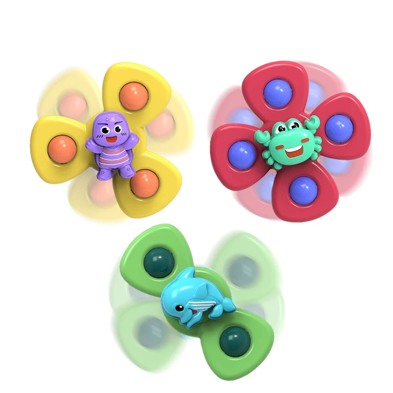 3pcs Animal Spinning Spinner Top Gyro Rattles Shower Suction Cup Baby Kids Toy 