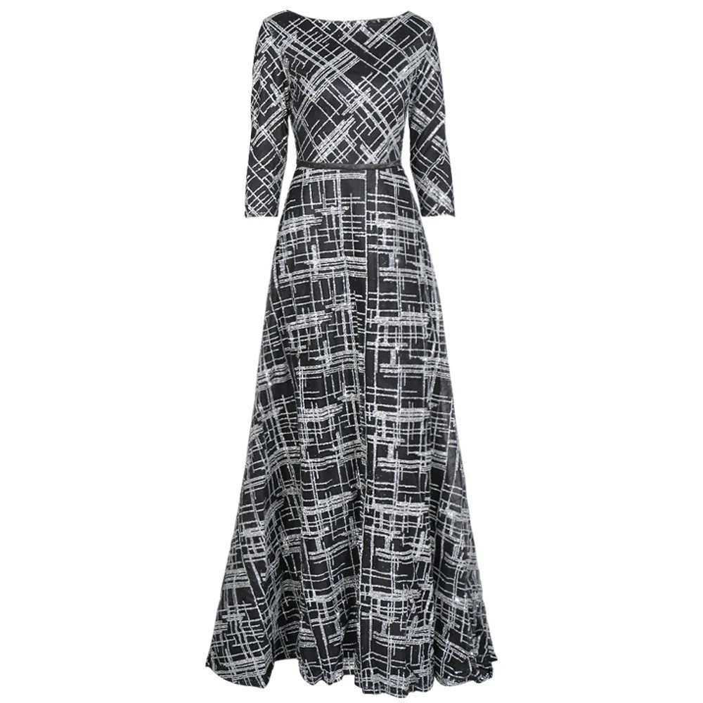 Autumn Dress Sexy Celebrity Geometric Sequined Women Three Quarter O Neck Night Club Body con Party Dresses Wholesale