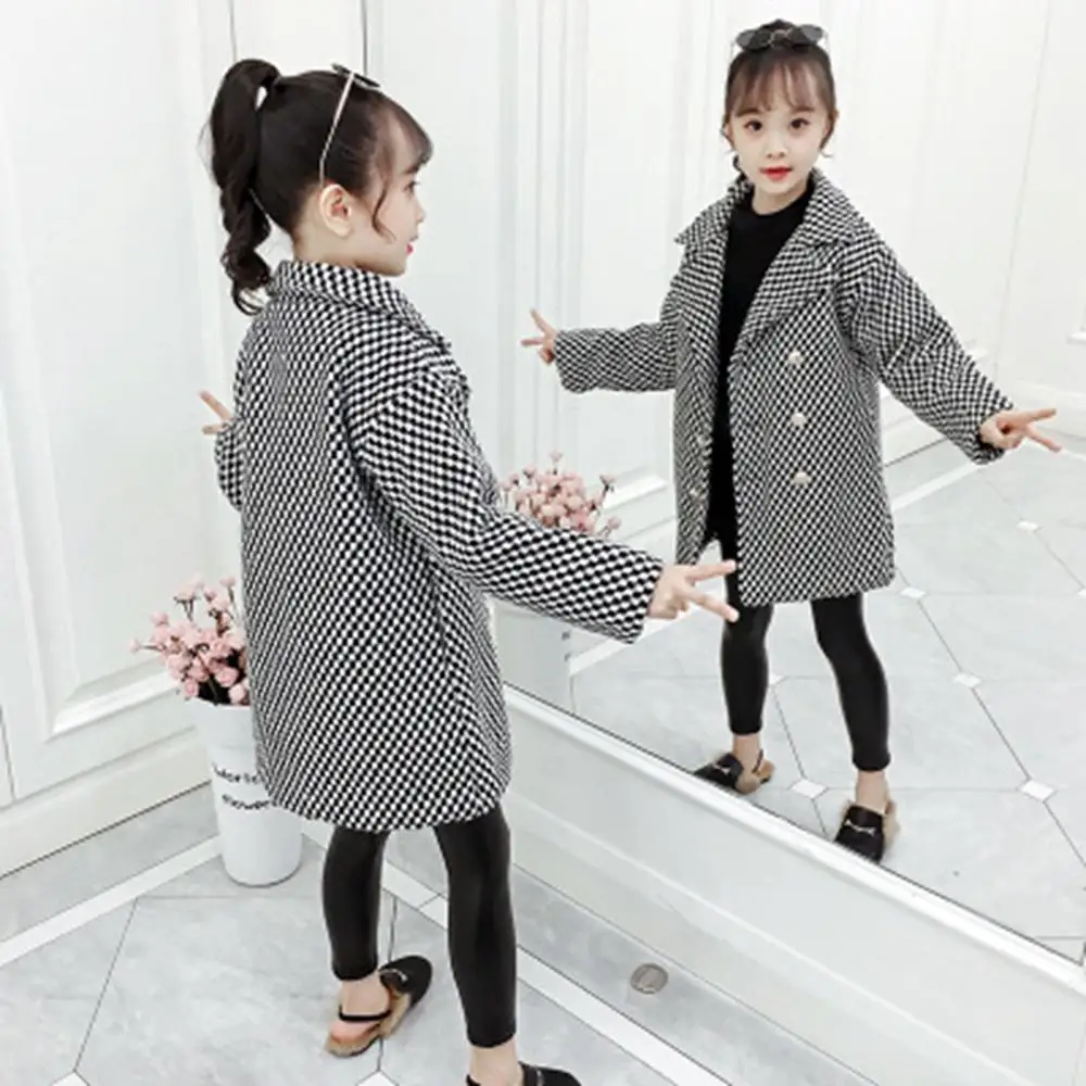buy  2019 Winter Girls Woolen Jackets Kids Plaid Thicken Coats Children Autumn Clothes Warm Casual Big G