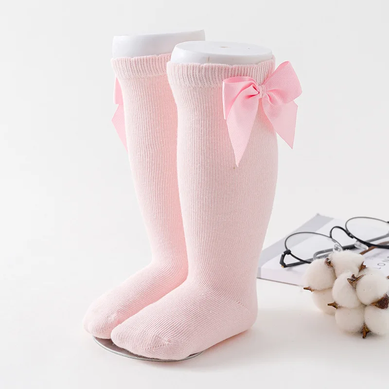 Pink 2 Милые носки для маленьких девочек Гольфы с бантом для маленьких принцесс, носки для девочек, милые носки для малышей длинные носки без пятки для детей, обувь для малышей - Цвет: Pink 2
