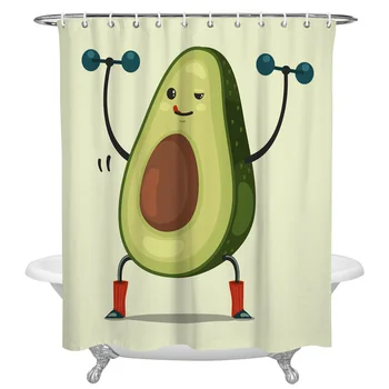

Avocado Barbell Lovely Green Print Shower Curtains Polyester Fabric Home Bathroom Decor Large Waterproof Shower Curtain