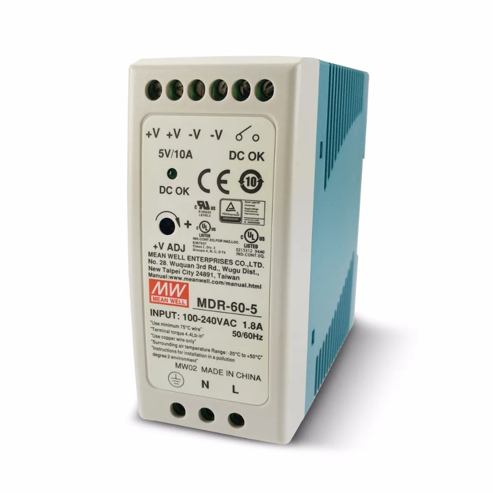 NEW MDR-60-5 Mean Well 5V 10A DIN-Rail Power Supply 