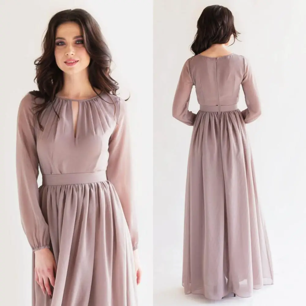 2020 Chiffon Moeder van de Bruid Jurken Jewel Lange Mouwen Avondjurken Custom Made Floor Lengte Bruiloft Gast Jurk 2020 Chiffon Moeder van de Bruid Jurken Jewel Lange Mouwen Avondjurken Custom Made Floor Lengte Bruiloft Gast Jurk