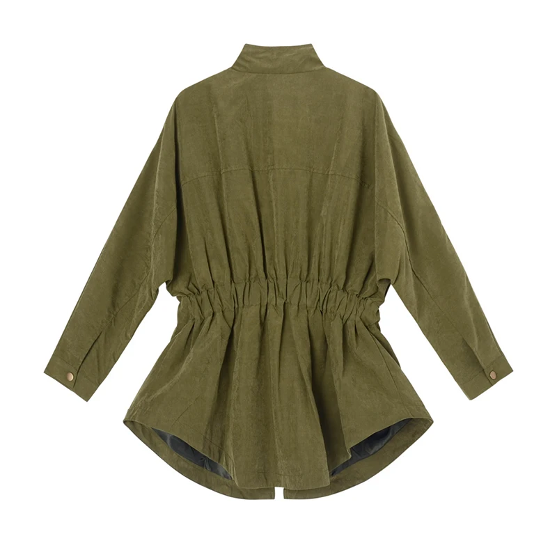 [EAM] Women Green Brief Irregular Big Size Trench New Lapel Long Sleeve Loose Fit Windbreaker Fashion Spring Autumn 2020 1Z158