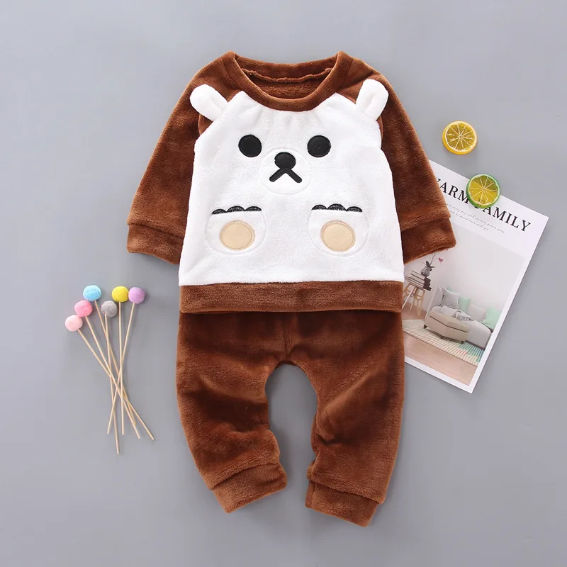 Детские пижамы; костюм; зимняя детская одежда для мальчиков и девочек; домашняя одежда с рисунком медведя; фланелевая повседневная одежда с длинными рукавами для малышей