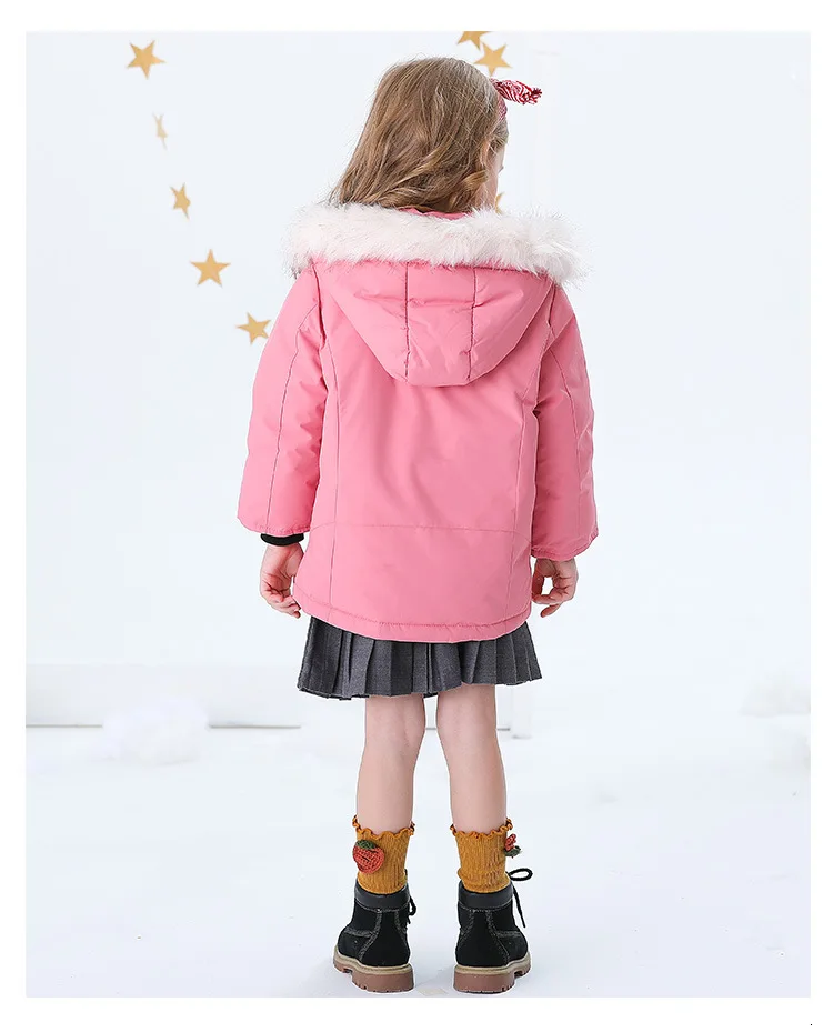 Winter Children's Garment Girl Pink Hooded Fur Collar Down Jacket New Casual Solid Children Down Jackets D9G5519