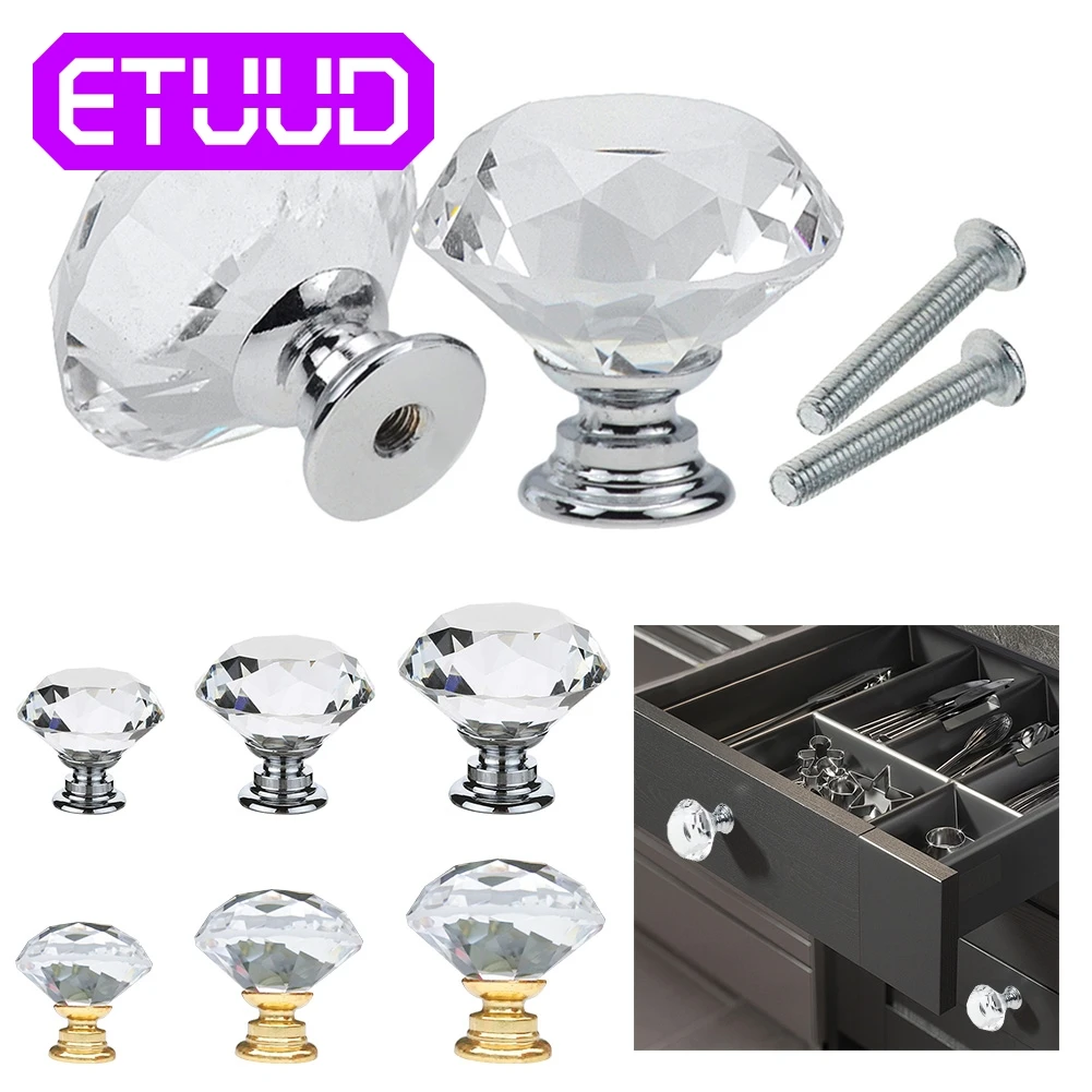 20mm 30mm 40mm Diamond Shape Design Crystal Glass Knobs Cupboard Drawer Pull Kitchen Cabinet Door Wardrobe Handles Hardware |