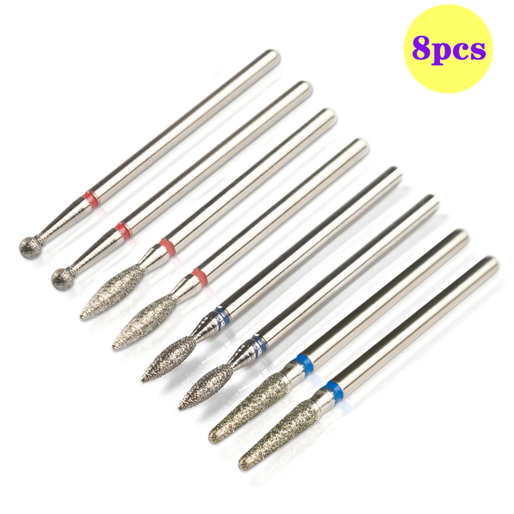 Diamond Nail Drill Bits 8pcs Set Cuticle Cleaner Bit for Acrylic Nail Gel Removing Milling Cutter Manicure Machine Accessories